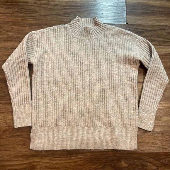 Loft Outlet Sweater Beige Long Sleeve Mock Neck Sweatshirt Women's S Turtle Neck - Picture 1 of 5